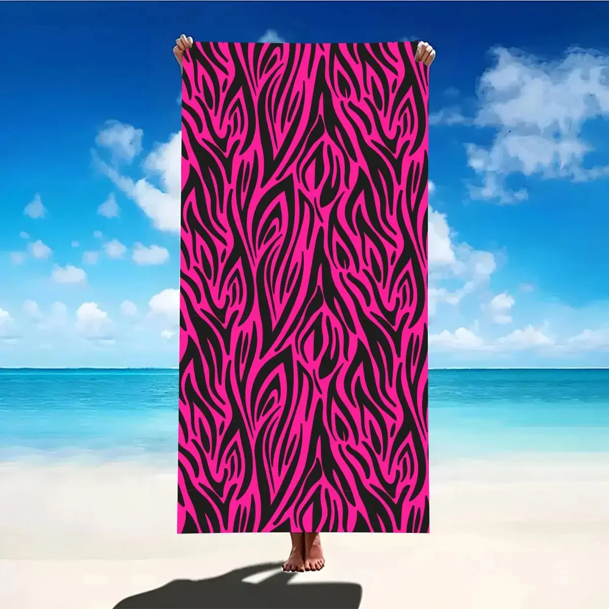 Beach Towel Pink and Black Zebra Pattern Sun Protection and Windproof Suitable for Beach Pool Camping Travel Beach Blanket