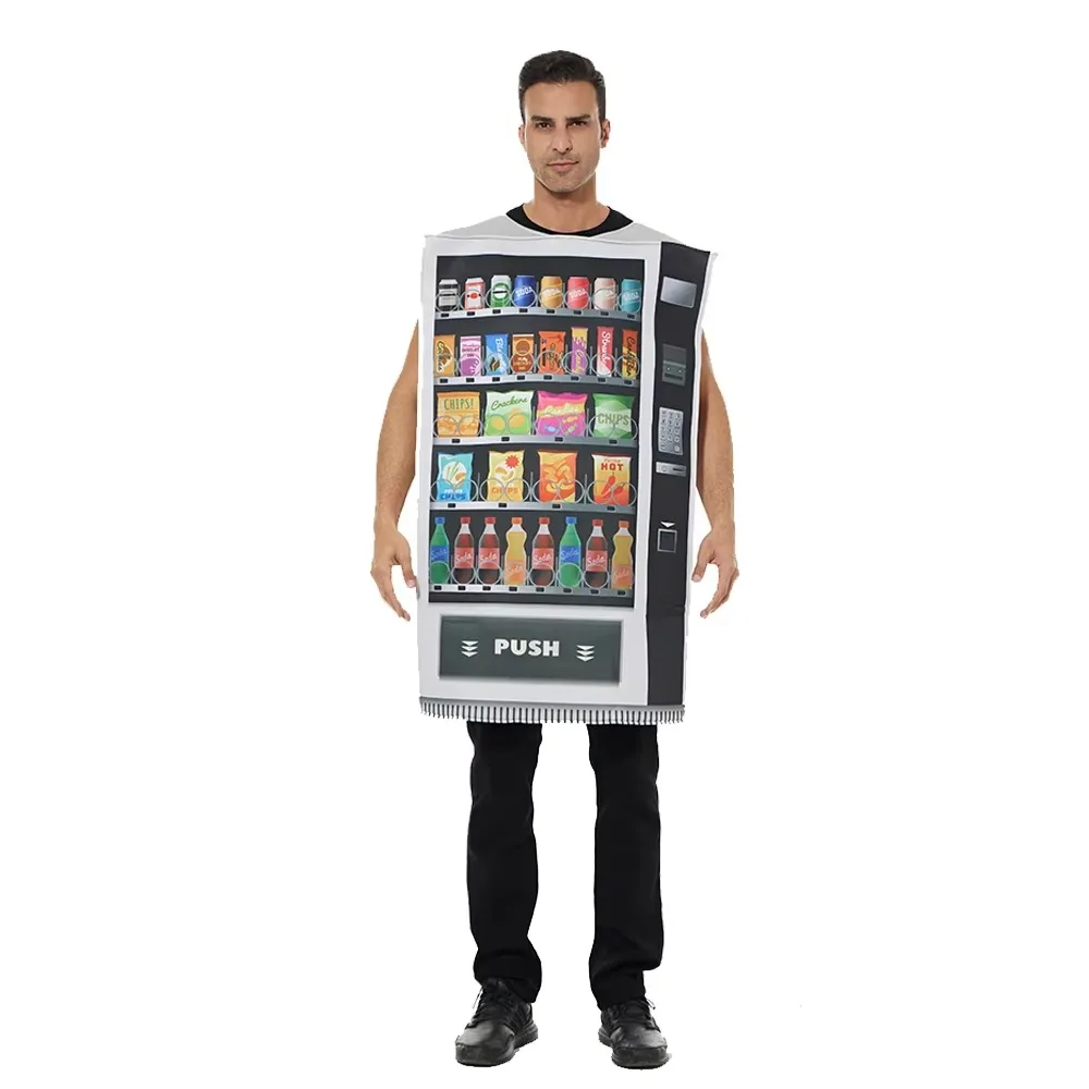 Adult Funny Vending Machine Costume Halloween Unisex Sponge Drink Machine Jumpsuit Carnival Party Purim Dress Up