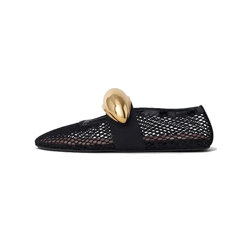 Mary Jane-Sandalias de Ballet de fondo plano para mujer, zapatos de punta redonda, malla con diamantes de agua, novedad de verano 2024
