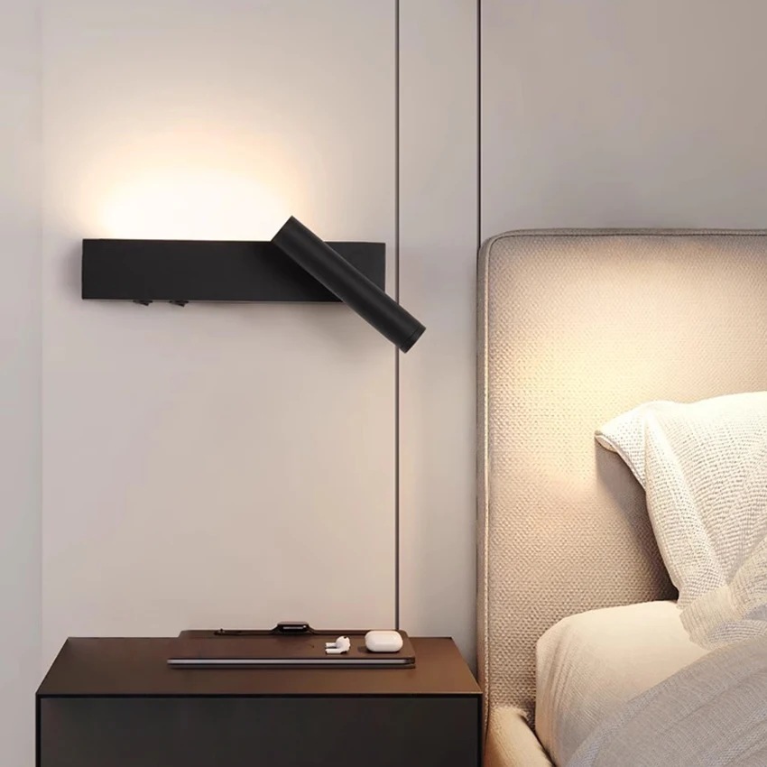 

Bedroom Bedside LED Reading Wall Lamp Atmosphere Lamp Modern and Minimalist Hotel Study Living room Background Wall Sconce