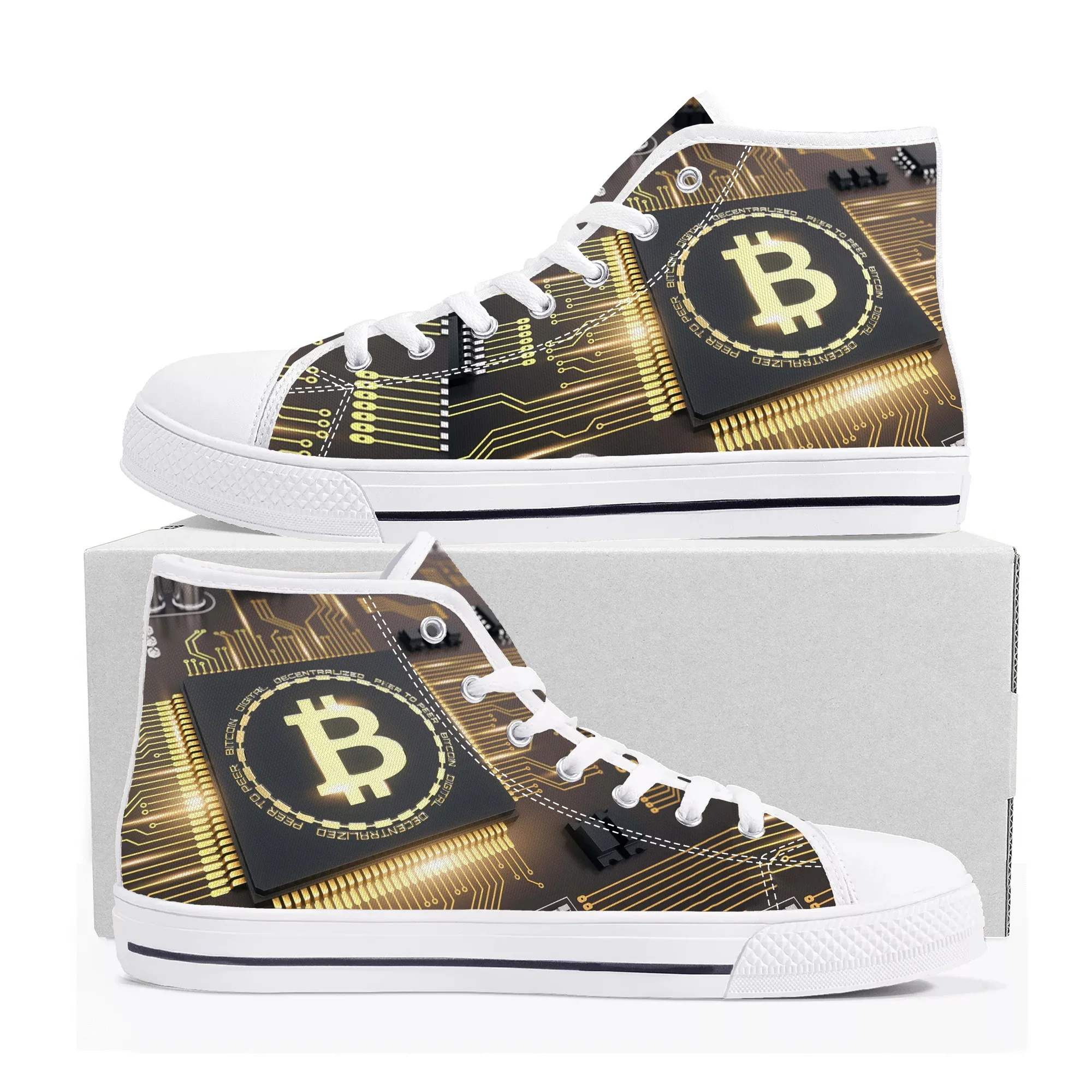 Bitcoin Cryptocurrency Miner BTC Coin High Top Sneakers Mens Womens Teenager Canvas Sneaker Casual Couple Shoes Custom Shoe