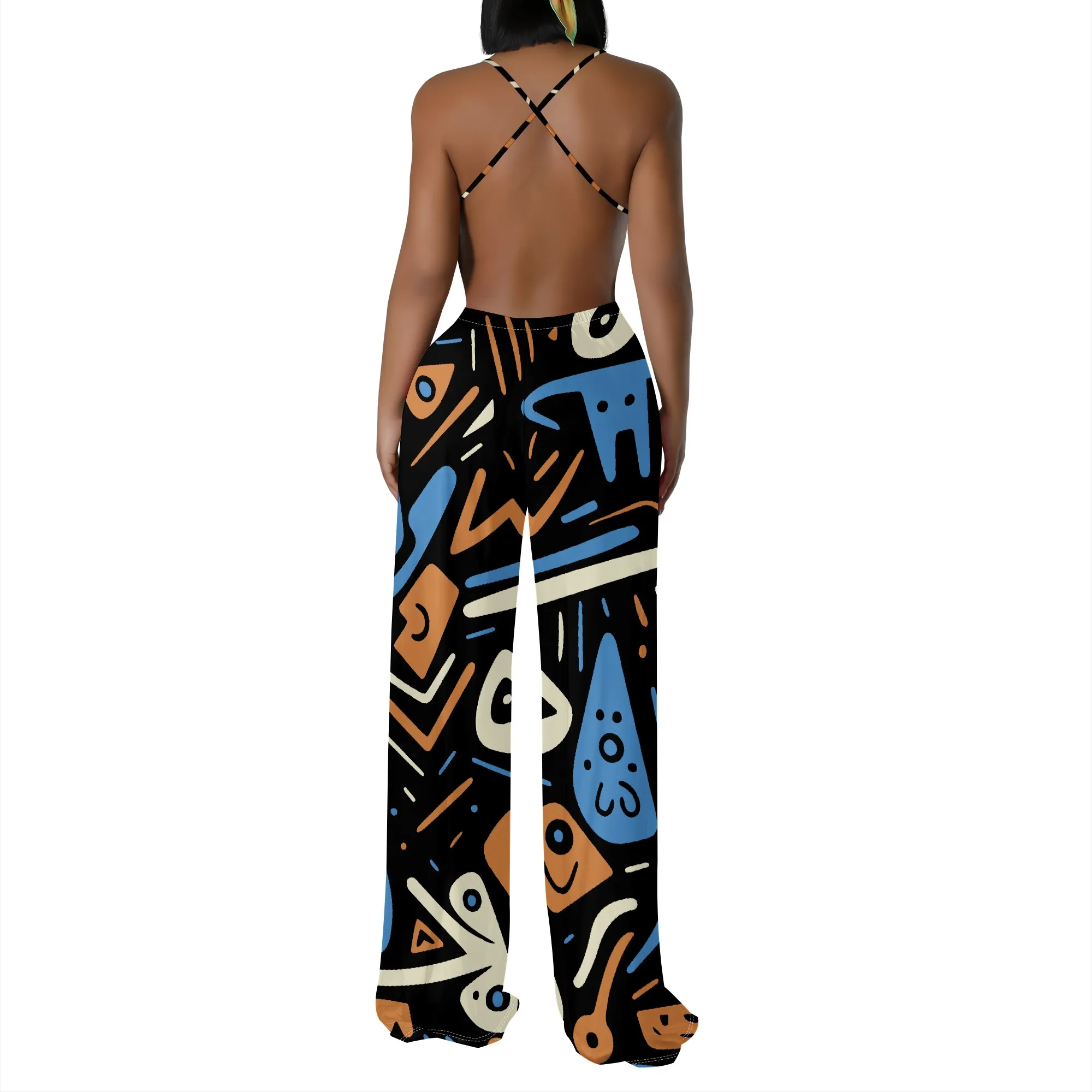 Women's Off Shoulder Sexy Crew Neck Loose Long Dress Fashion Printed Hem Club Party Casual Vacation Long Pants Jumpsuit