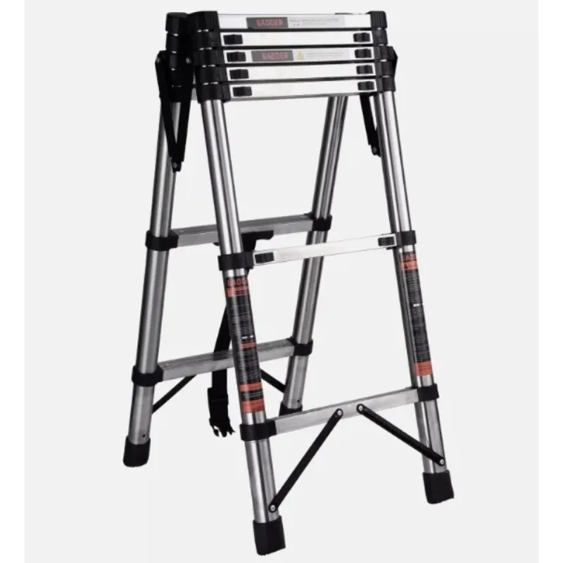 Échelle d'extension télescopique moderne en acier inoxydable, 1.4m + 1.4m, conception à chevrons pliable et Portable pour usage domestique