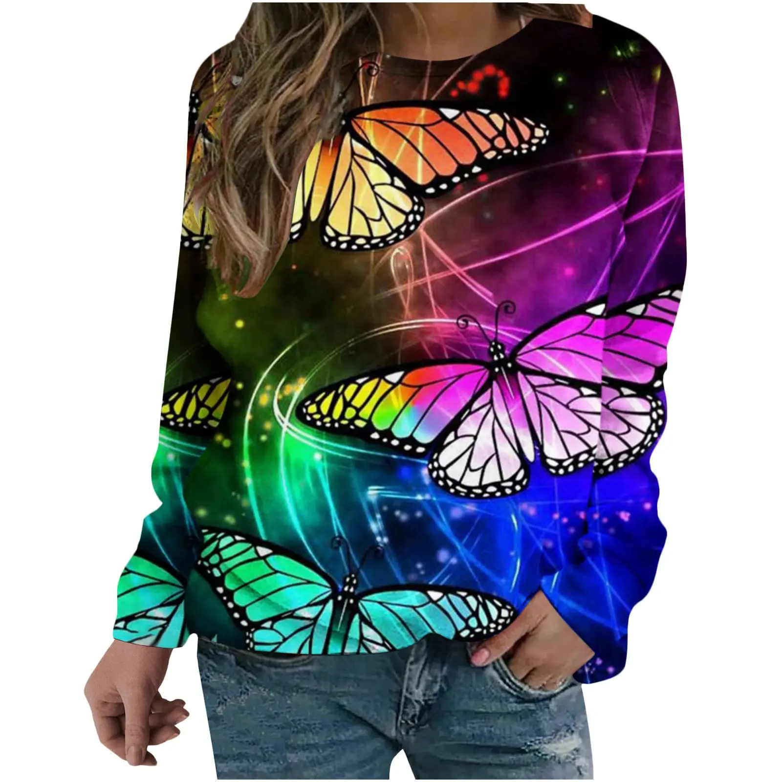 Butterfly Pattern Sweatshirts 3D Print Hoodies Women Long Sleeve Y2k Hoodie Streetwear Oversized Pullovers Tops Woman Clothing