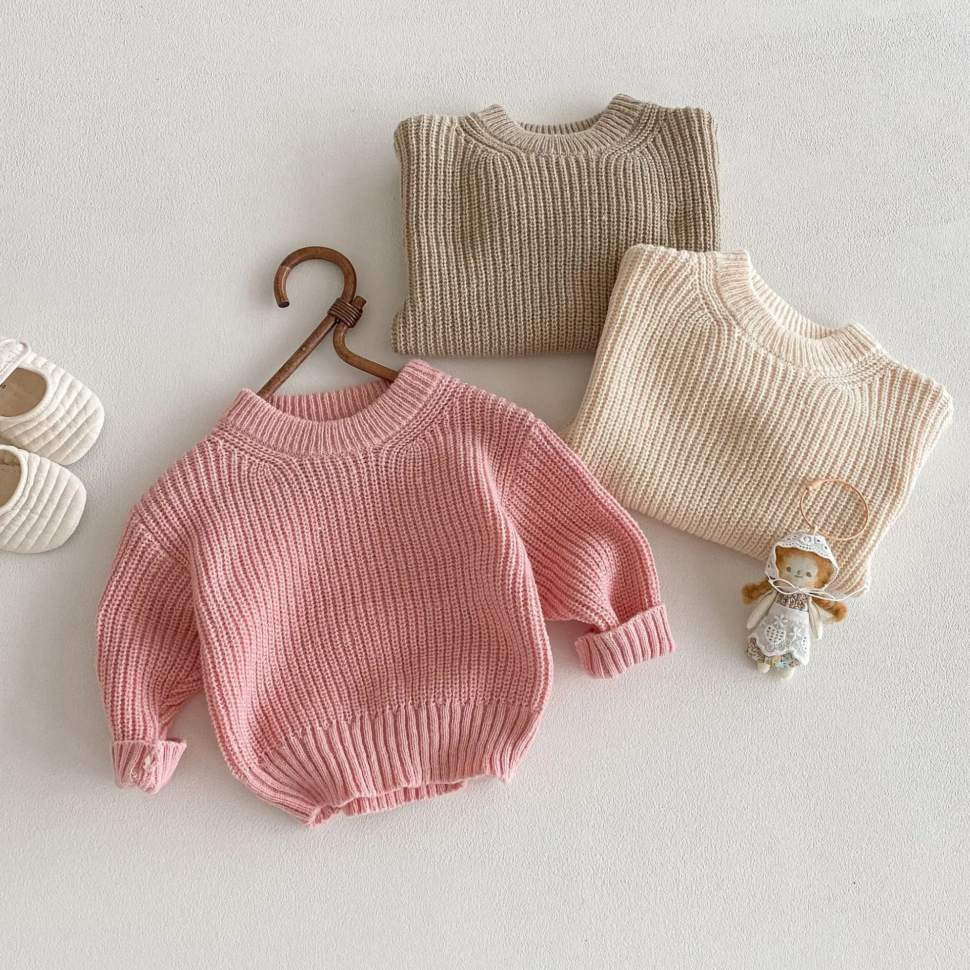 

2025 Autumn New Boys Girls Long Sleeve Knit Sweater Solid Children Casual Sweater Newborn Loose Pullover Baby Knitted Tops