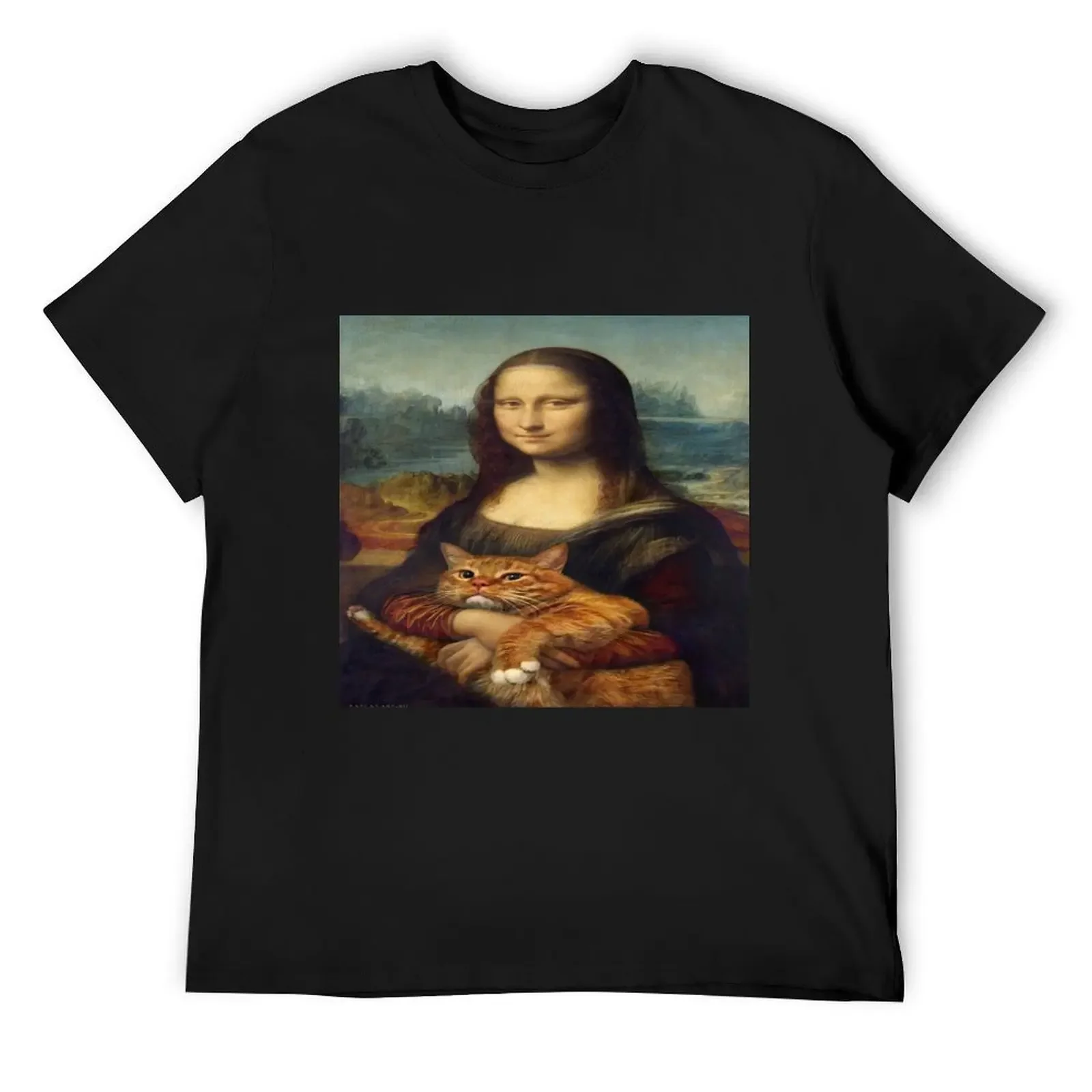 

Mona Lisa with cat T-Shirt anime figures Aesthetic clothing new edition funny t shirts for men