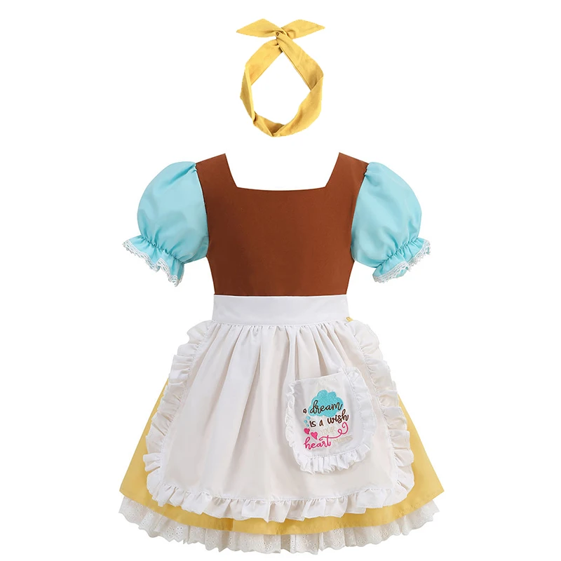 

2025 New Arrival Girls Maid Peasant Princess Birthday Dress Up Child Cinderella Day Dress Halloween Costume