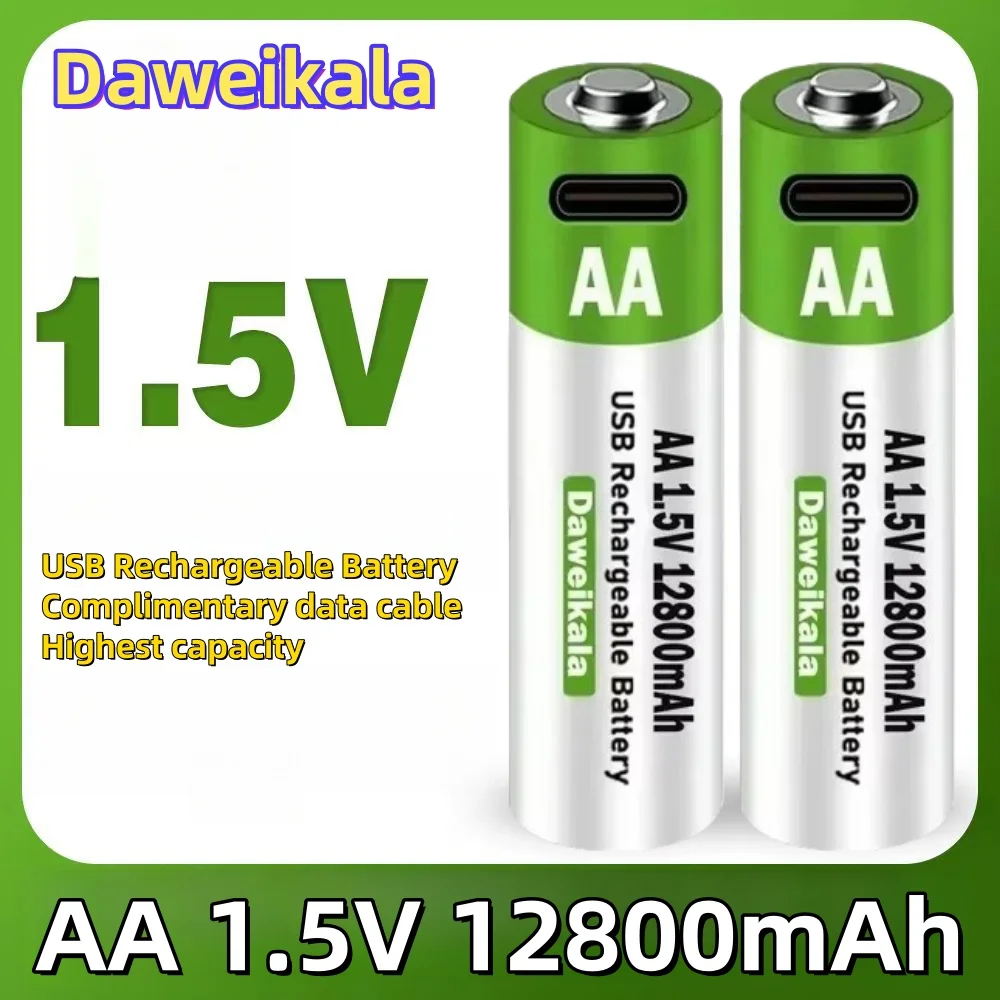 

1.5V 2024 New AA USB Rechargeable Battery 12800 mAh Li-ion Battery for Remote Control Mouse Electric Toy Battery + Type-C Cable