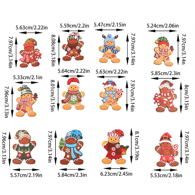 (12 Pcs/pack) Cute Funny Kid Gift Gingerbread Christmas Man Tree Hanging Pendant Xmas Tree Decor Ornament