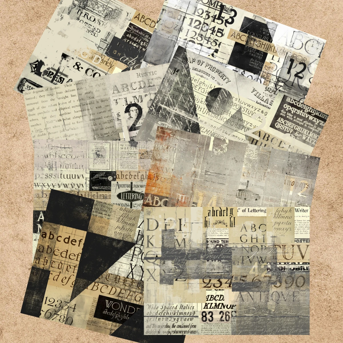 16 ورقة مقاس A5 الحروف الإنجليزية الرجعية والصحف والإيصالات خلفية مجلة الجرونج خمر التخطيط سكرابوكينغ #3