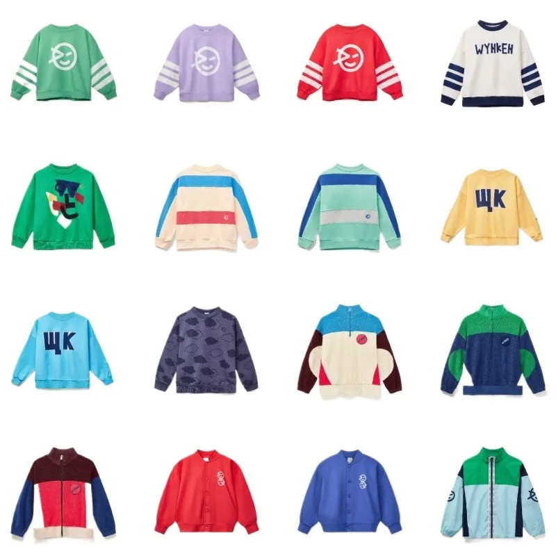 OUYANG&IVAN Ss25 Wyn Kids Sweatshirts for Boys Girls Cute Print Outwear Sweaters Baby Child Cotton Clothing Tops Jumper