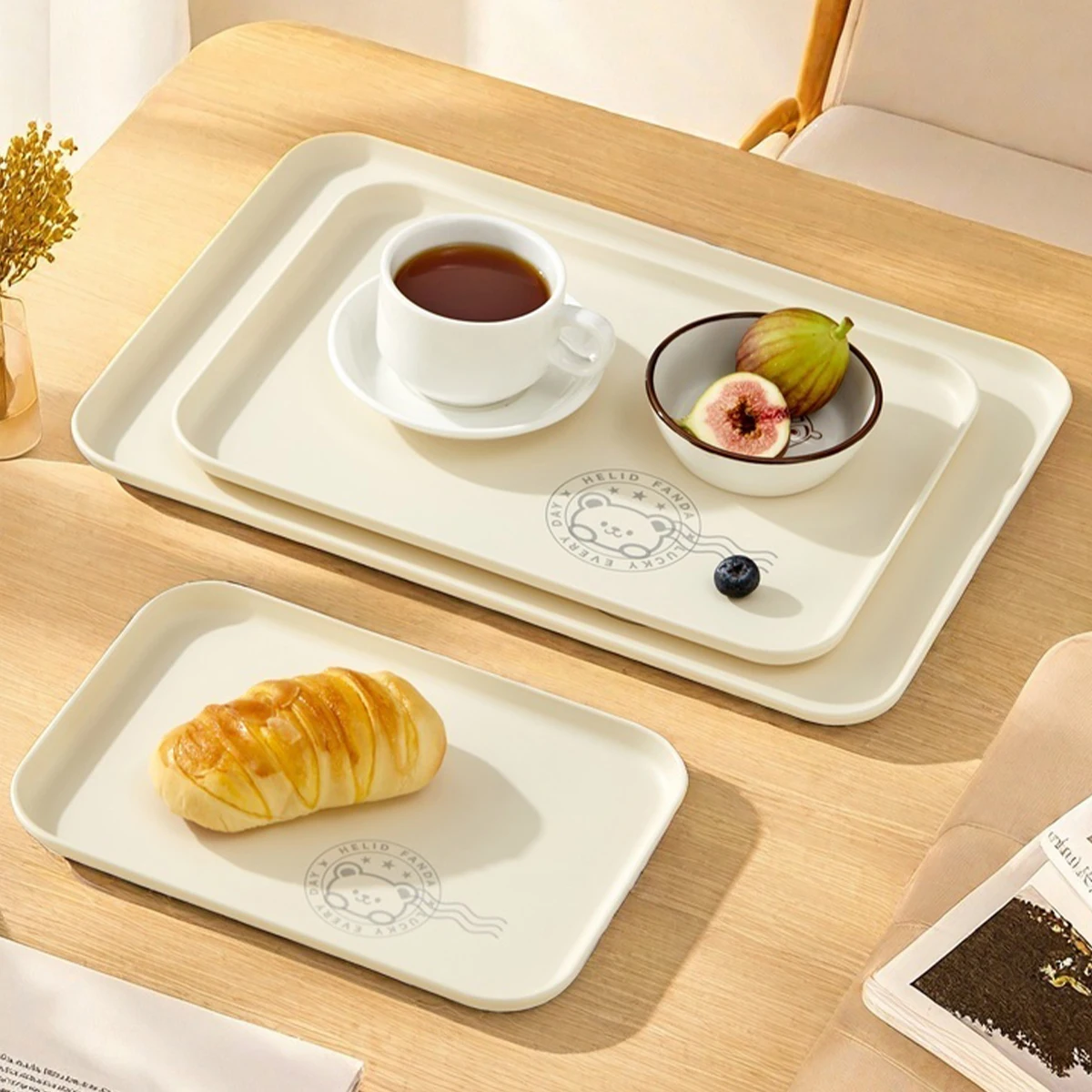 Bandeja de plástico para servir alimentos, bandeja de almacenamiento de gran capacidad para el hogar, reutilizable, para aperitivos, postres, fruta, organizador de almacenamiento de cocina