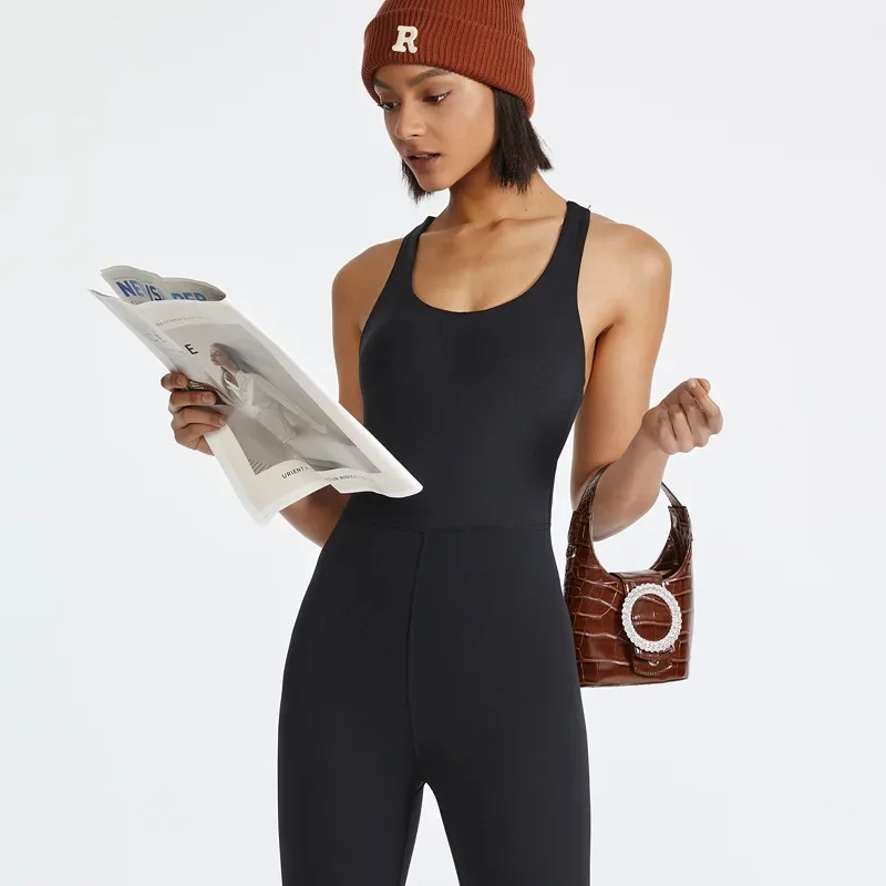 Zurück Kreuz Sport Overalls Frauen Ein Stück Bodys Mit Pads Hohe Dehnbare Yoga Strampler Weiche Atmungsaktive Sportswear S-XL