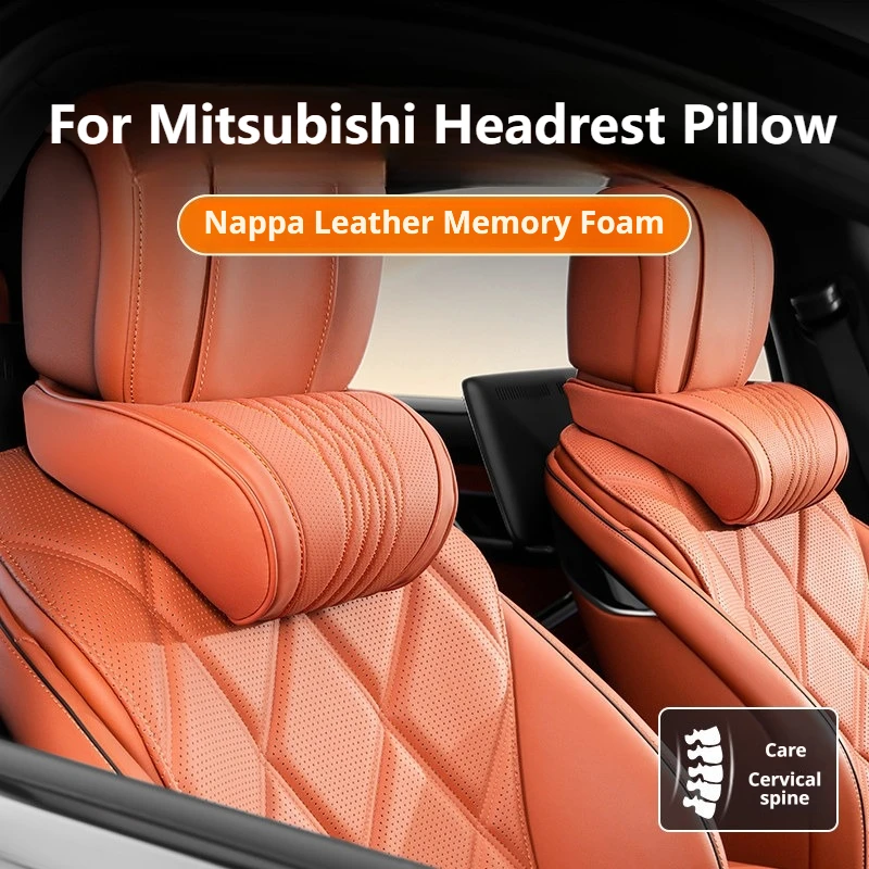 Latex Nappa Leather, Car Headrest Pillow, For Mitsubishi Outlander Eclipse Cross Mirage Triton ASX Pajero, Luxury Car Interior