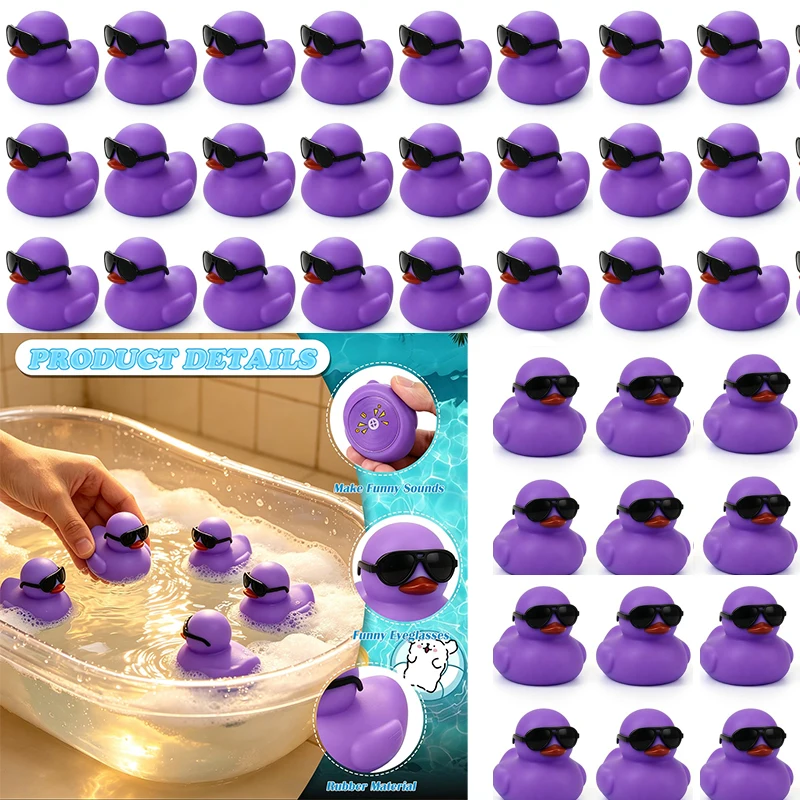 10-100PCS  Purple Mini Rubber Ducks in Bulk with Sunglasses, Funny Car Sccessories for Dashboard Decorations, Small Rubber Duck