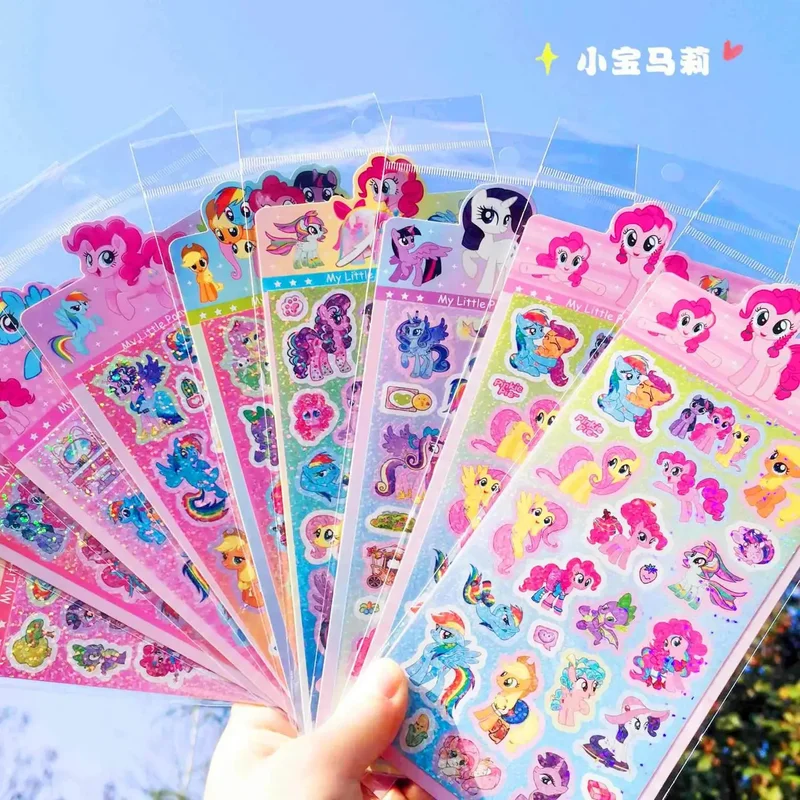 Juego de pegatinas láser Little Pony para niñas, pegatinas de material de dibujos animados bonitos para decoración de papelería de oficina y material escolar