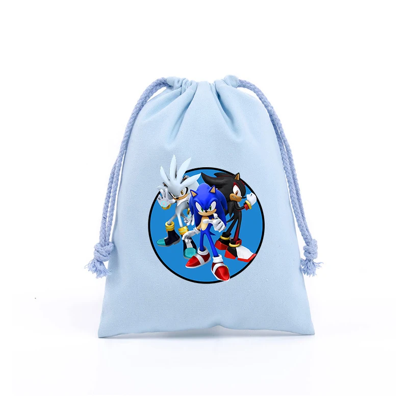 Tas Serut Sonics Tas Hadiah Permen Kue Perjalanan Kartun Saku Bundel Flanel Anime Kantong Penyimpanan Portabel Anak Laki-laki Perempuan Baru