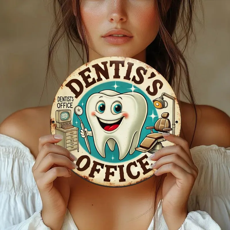 1 artículo, cartel redondo de madera retro con la inscripción "Retro Dentist Clinic", (20,32X20,32 cm), fácil de colgar, se puede utilizar como regalo