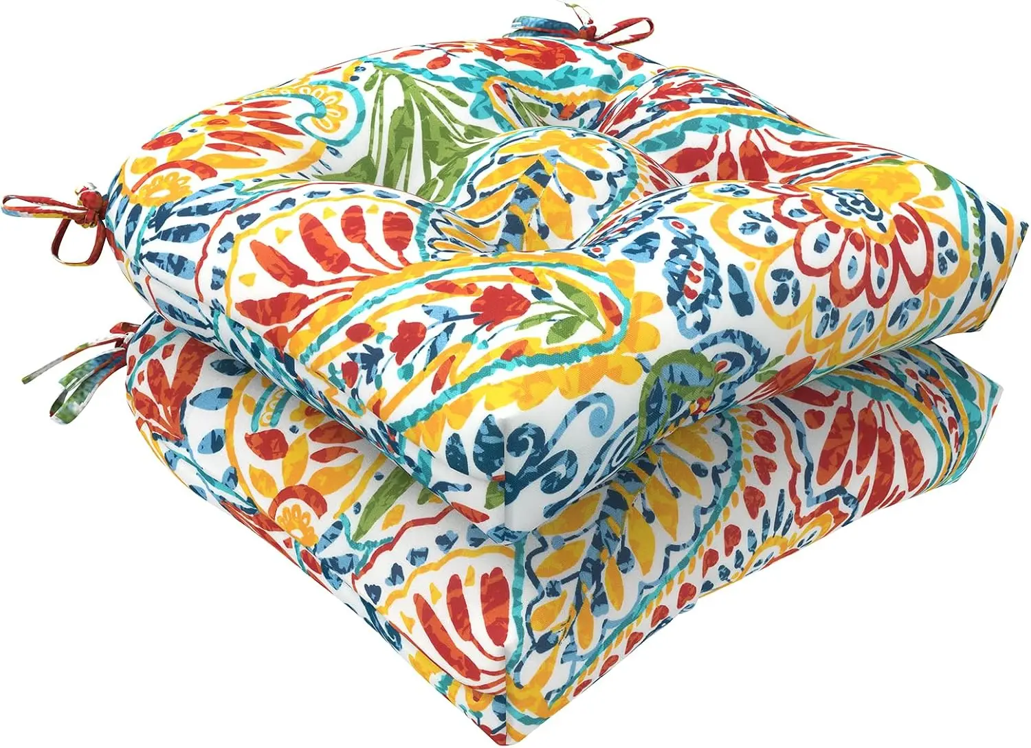 

Tufted Seat Cushion for Wicker Chairs, 19x19x4 Inch Round Back Cushions with Ties for Patio Garden Indoor Use, Pack of 2