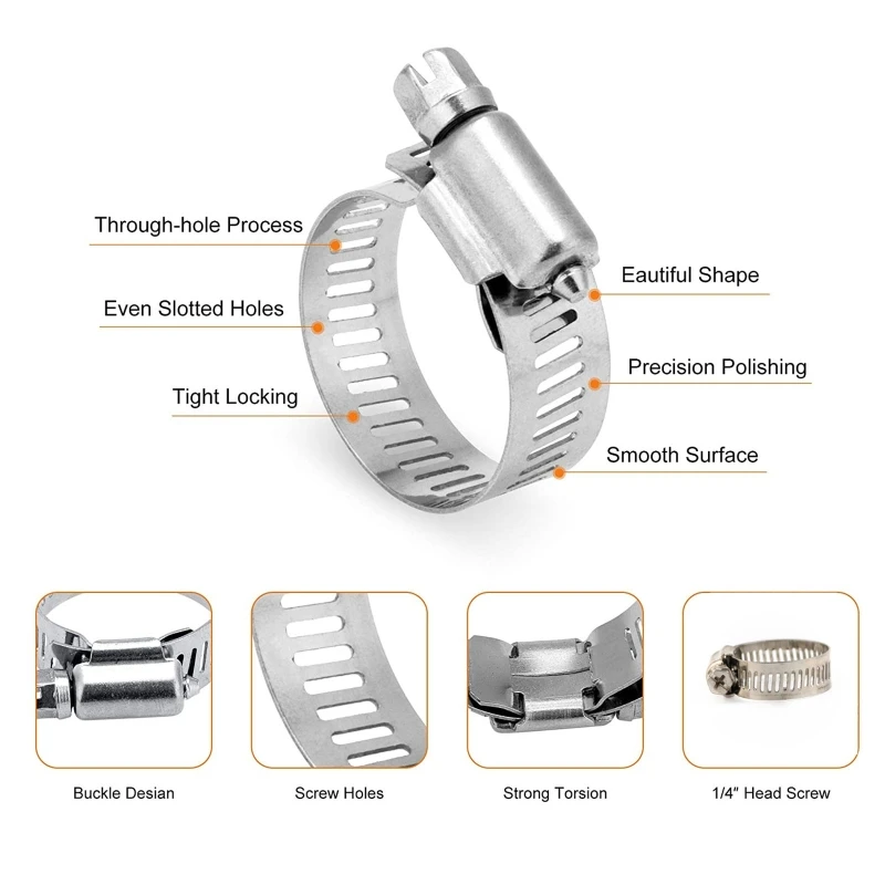 Mới Bộ 60 Thép không gỉ Ống Kẹp Có Thể Điều Chỉnh Con Sâu Gear Ống Kẹp Assortment Bộ Nhiều Đường Ống Cơ Khí Ô Tô