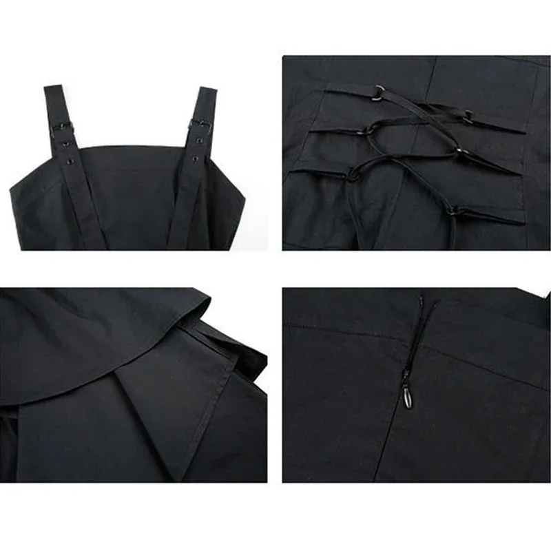 QWEEK-vestido negro de estilo coreano Harajuku para mujer, ropa de calle para mujer, vestido Midi gótico Punk para fiesta de verano 2021