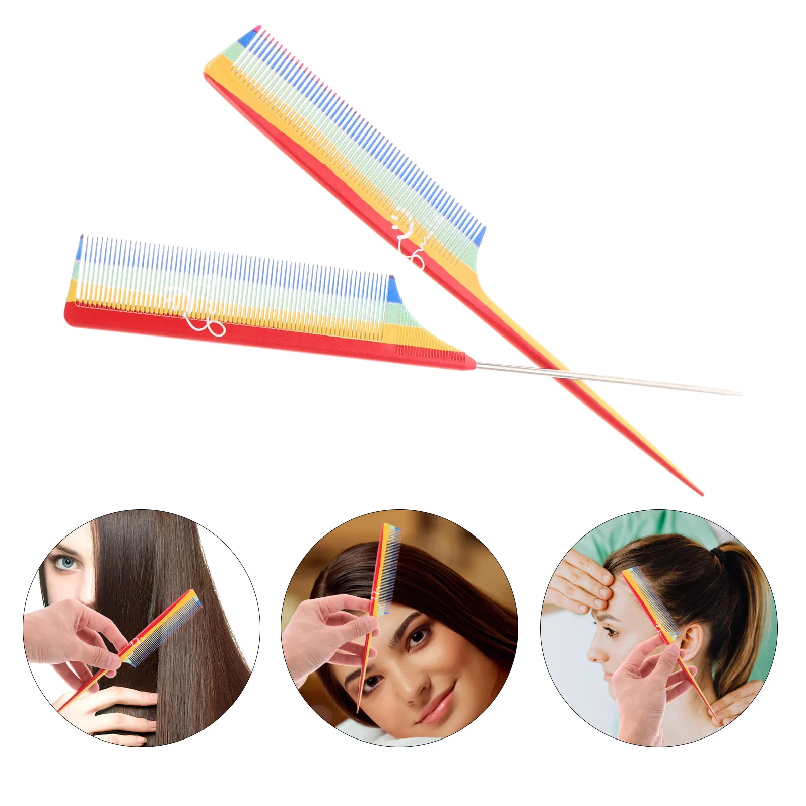 

Набор из 2 многофункциональных расчесок-хвостиков из стали и пластика для укладки волос: для салонов и домашнего использования, для разделения прядей, начеса и смешивания цветов