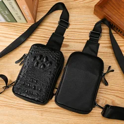 Men's Leather Chest Bag Casual Large Capacity Crossbody Bag Outdoor Trendy Backpack Top Layer Cowhide Chest Shoulder Bag