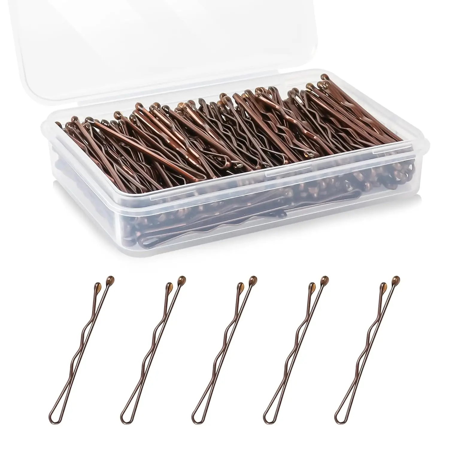 

150 Count Mini Bobby Pins, 1.38 Inch Small Hair Pins with Storage Box for Women Girls - Brown