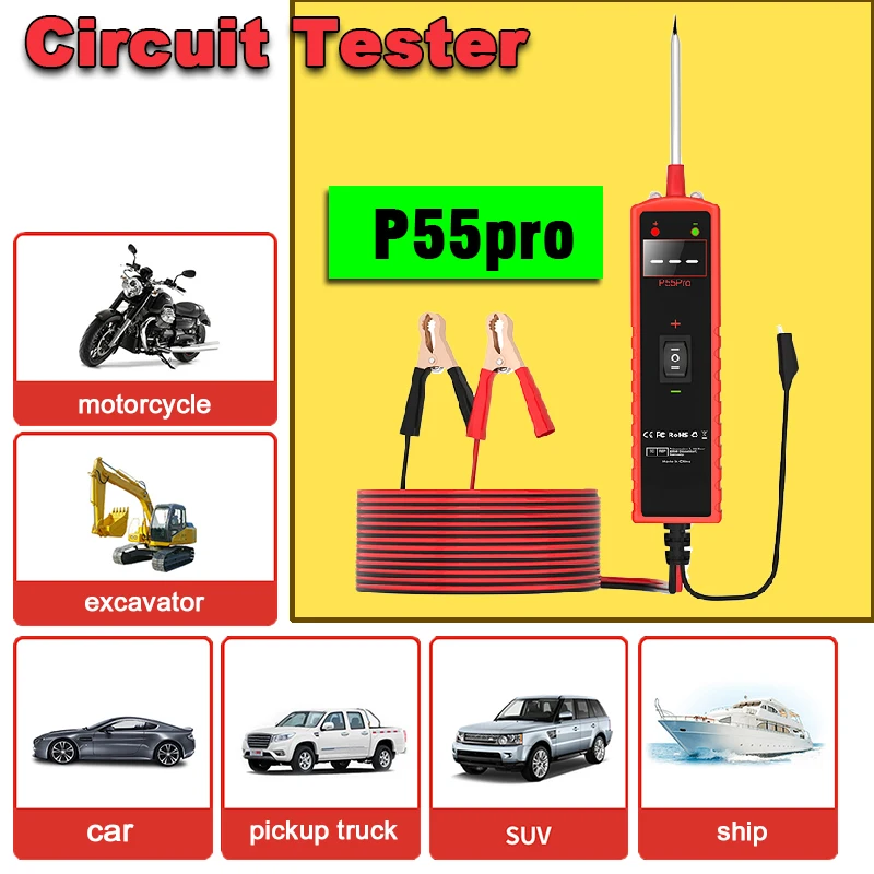 

Car Circuit Tester P55PRO 6-30V Electric Circuit Probe Tester Vehicle Diagnostic Positive and negativepole Voltage detection