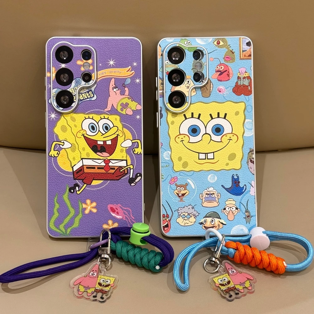 Cute SpongeBob SquarePants Magnetic Holder Magsafe Wireless Charge Phone Case For Samsung Galaxy S26 25 24 23 Ultra Puls Cover