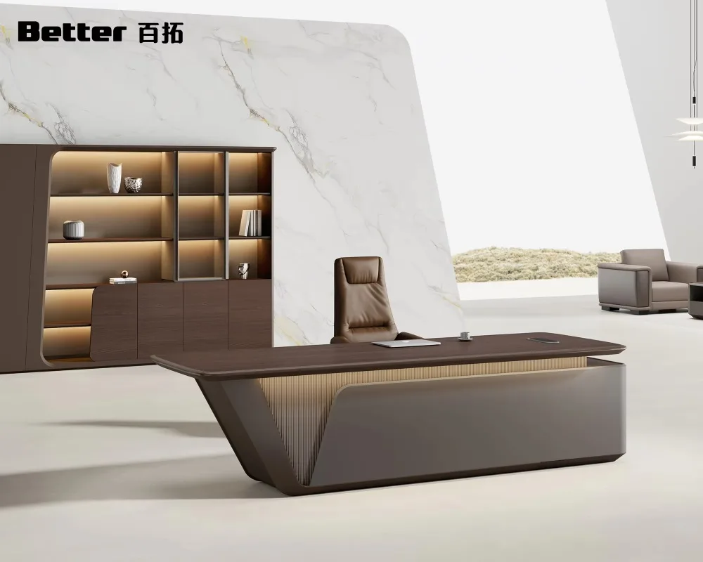Customizable High-End Executive Desk LED Lighting Integrated Storage for Home Office Use Wood Construction Modular Design