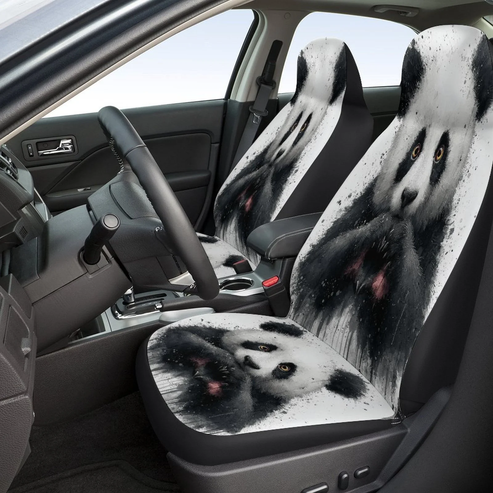 Panda Portrait Designed Car Seat Cover Set For Most Cars, High-quality Comfortable Car Seat Protector Covers Full Set, Car Seat