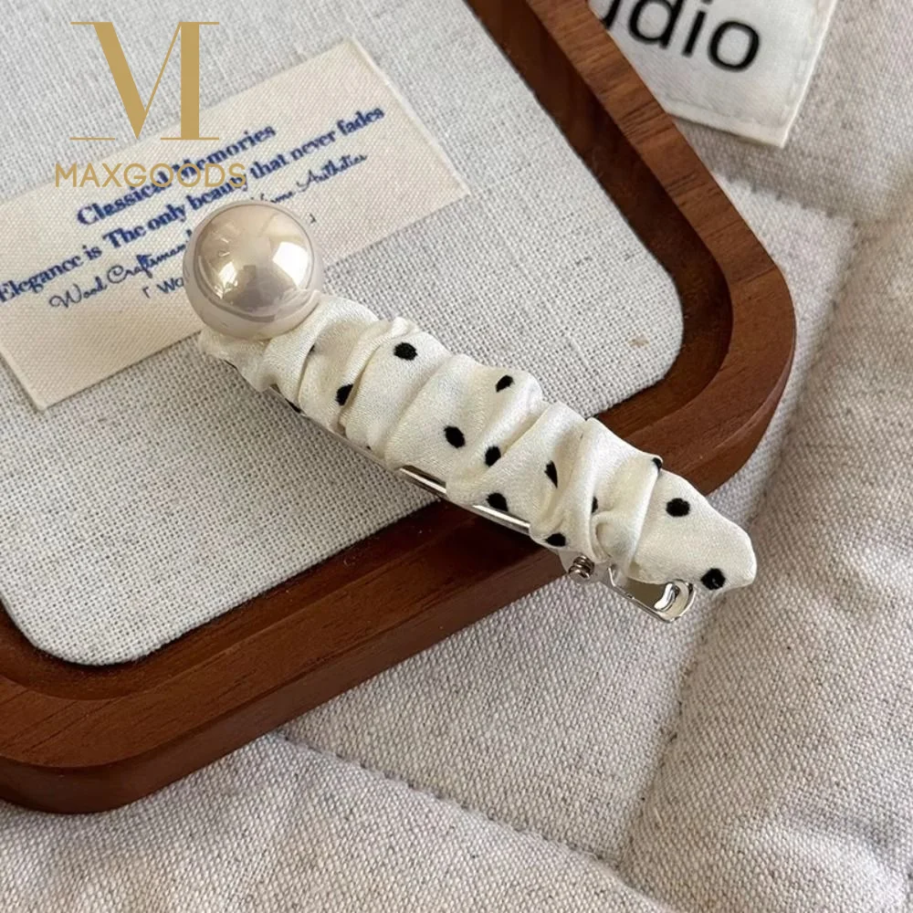 

Fashion Black and White Polka Dot Hair Clip Y2K Pearl Fabric Oval Side Clip Bangs Clip Hair Accessories