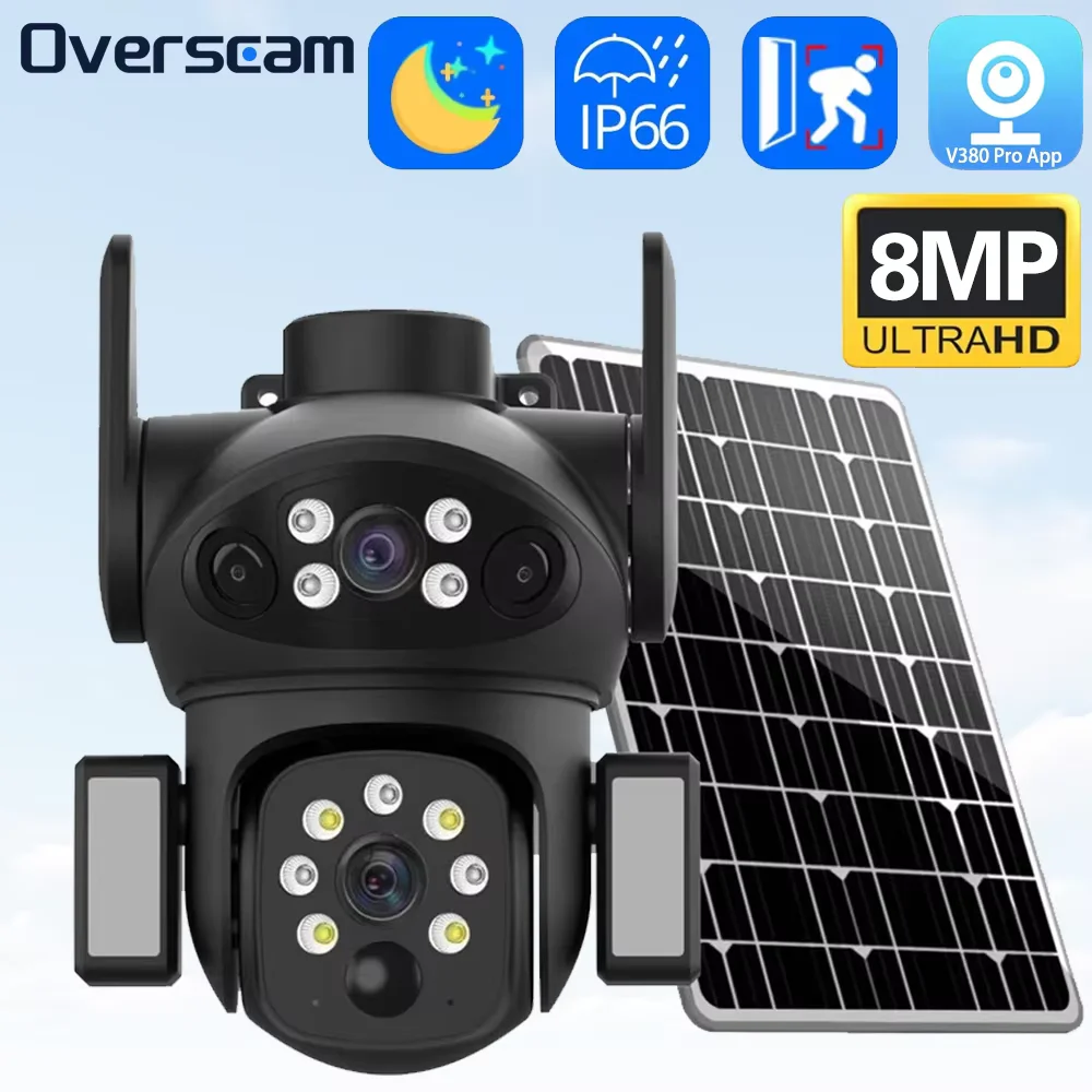 

Overscam V380 Dual Lens 4K Outdoor Security Network Camera 4G SIM Card Solar Closed-Circuit Television Solar Panles PTZ Camera