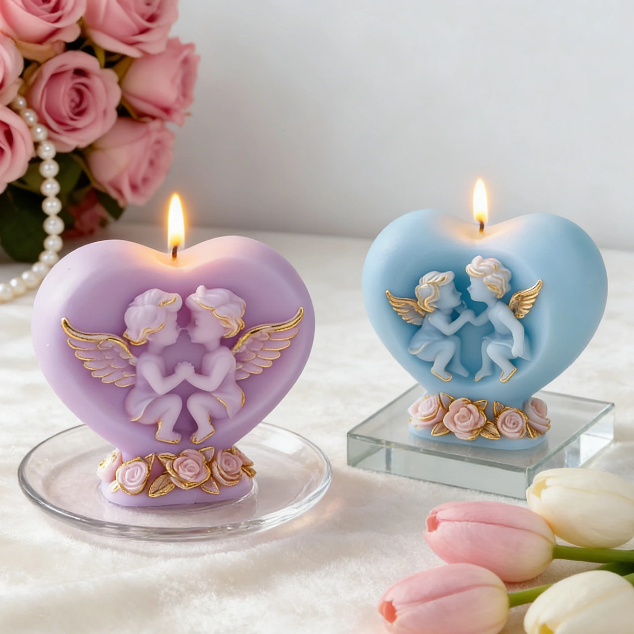 

DIY Cherub Heart Wing Candle Mold for Aromatherapy Plaster Resin Home Decor Baby Gift