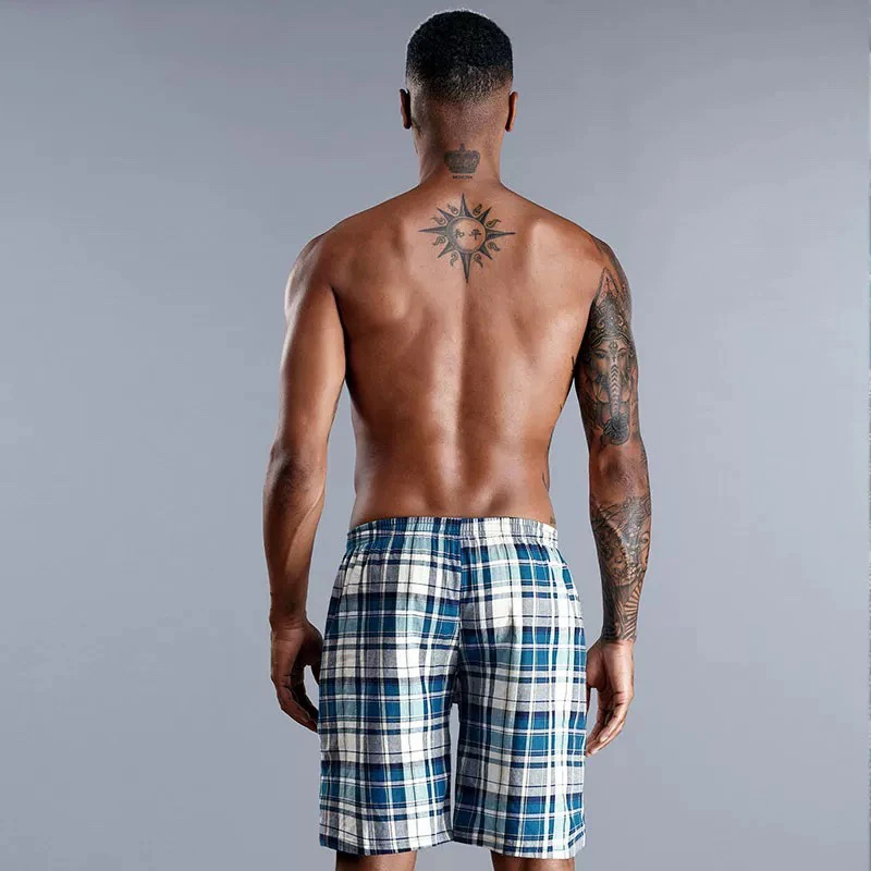 100% Cotton Mens Underwear Boxers Shorts Male Casual Sleepwear Underpants Plaid Loose Comfortable Homewear Sleeping Short Pants