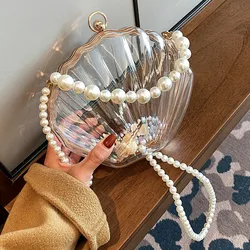 Bolso de noche transparente para mujer, bandolera con cadena de perlas, acrílico, 2023