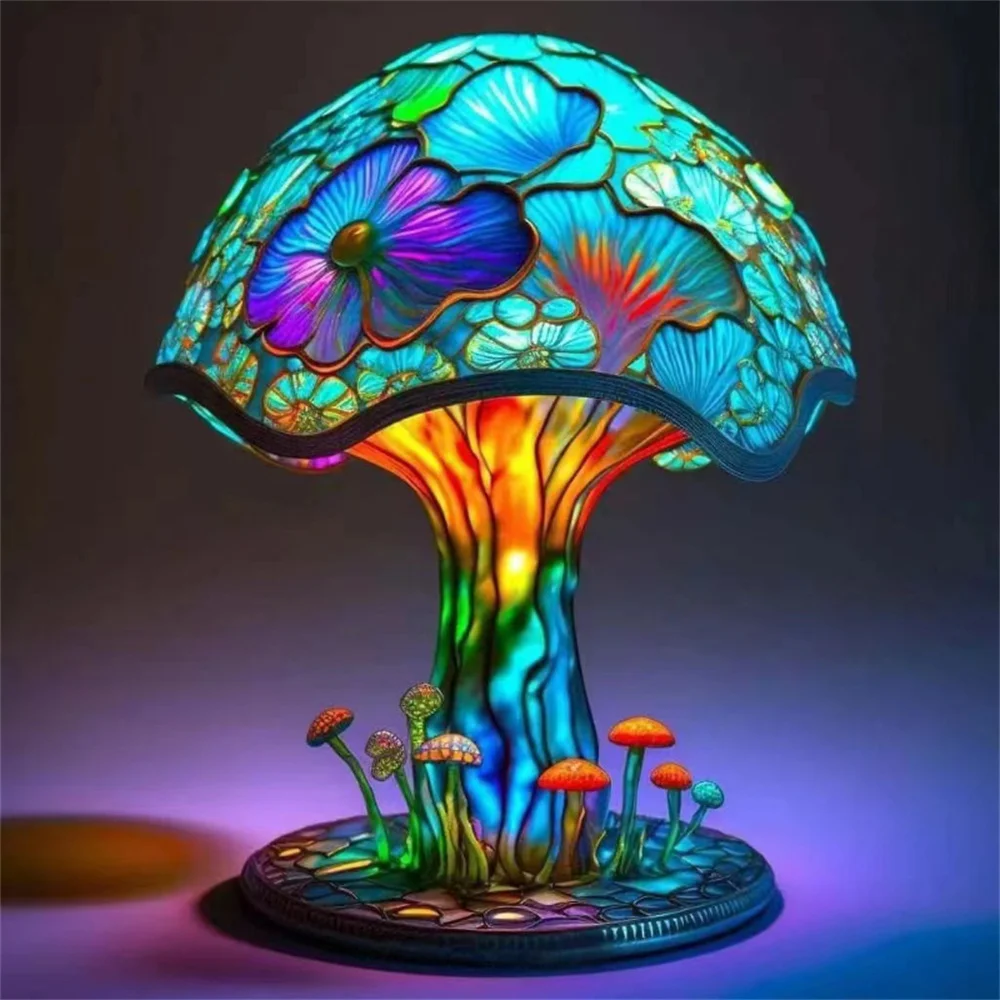 1PC Mushroom Decorative Lamp New Resin Plant Series Night Light Color Home Lighting Desk Lamp Vintage Bohemian Bedside Lamp