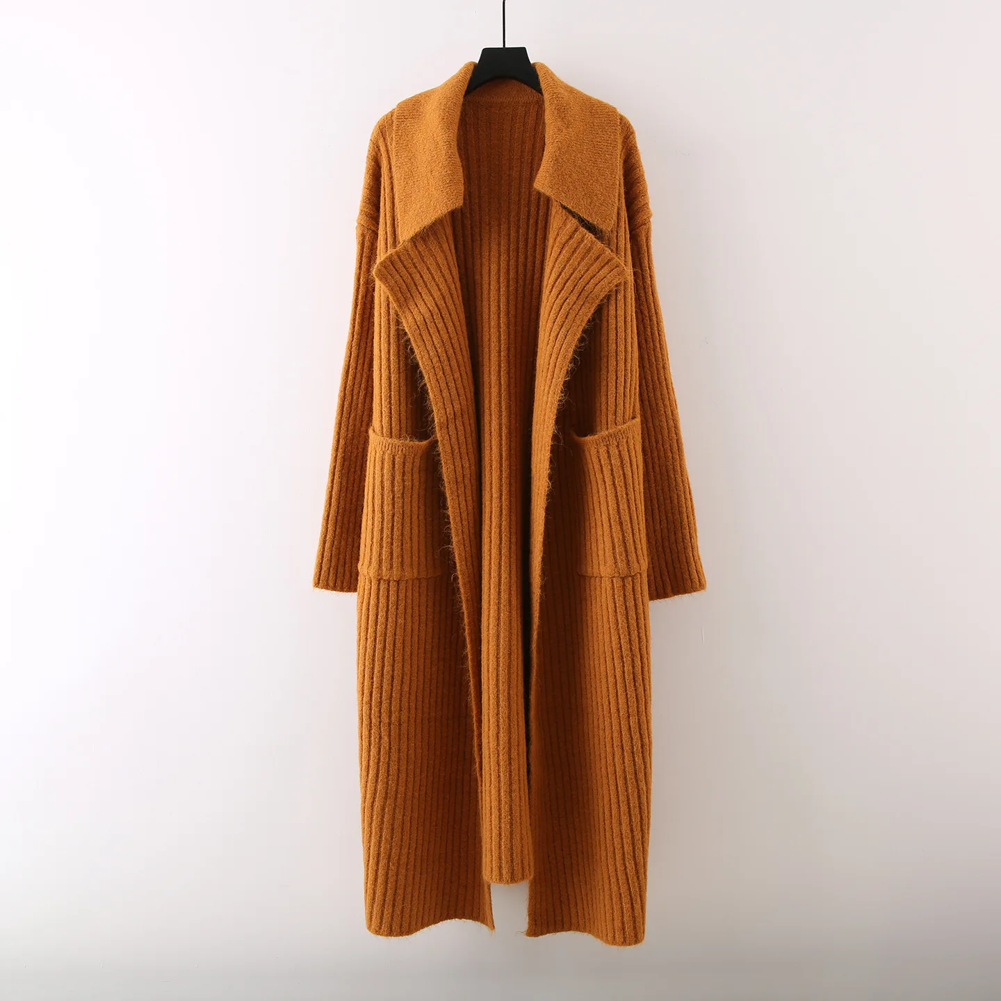 ZAMOR 2026 Autumn Winter New Korean Lapel Thick Long Sweater Coat Women Loose Relaxed Slim Fit Knitted Cardigan