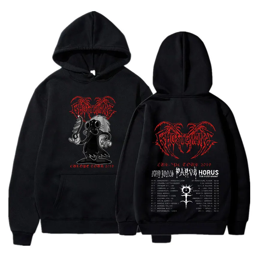 Ghostemane Europe Tour 2019 Double-sided Graphic Print Hoodies Men Women's Hooded Sweatshirt Vintage Black Long Sleeve Pullover