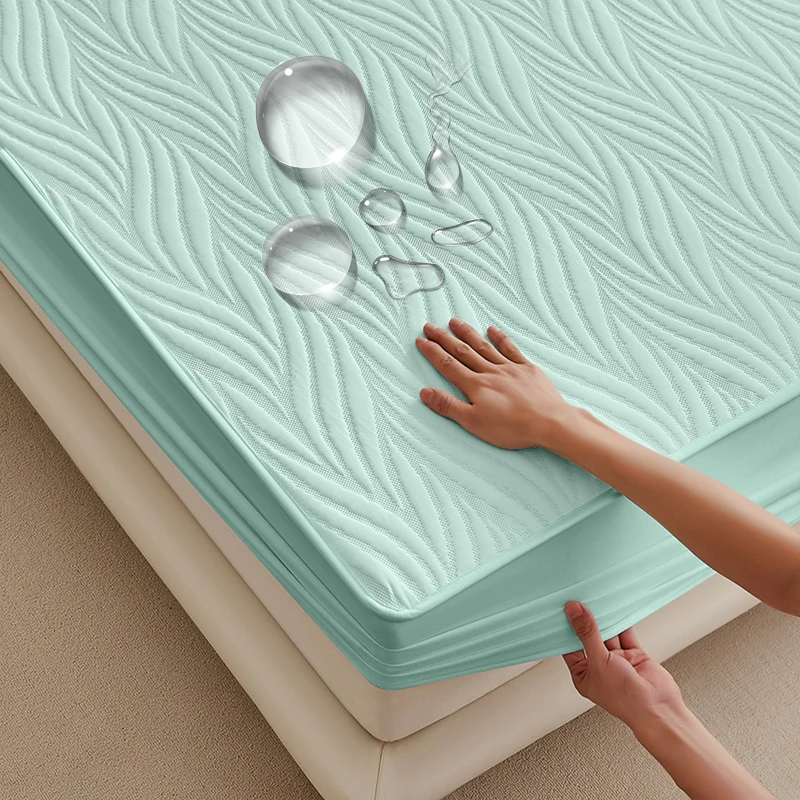 1 pc Curved Floral 100% Waterproof Fitted Sheet with Elastic Band for Single Double Full Queen King Size Beds 99/137/160/180/200