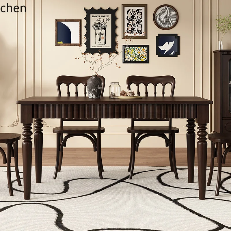 

HTT pure solid wood rectangular dining table and chair combination retro restaurant home dining table