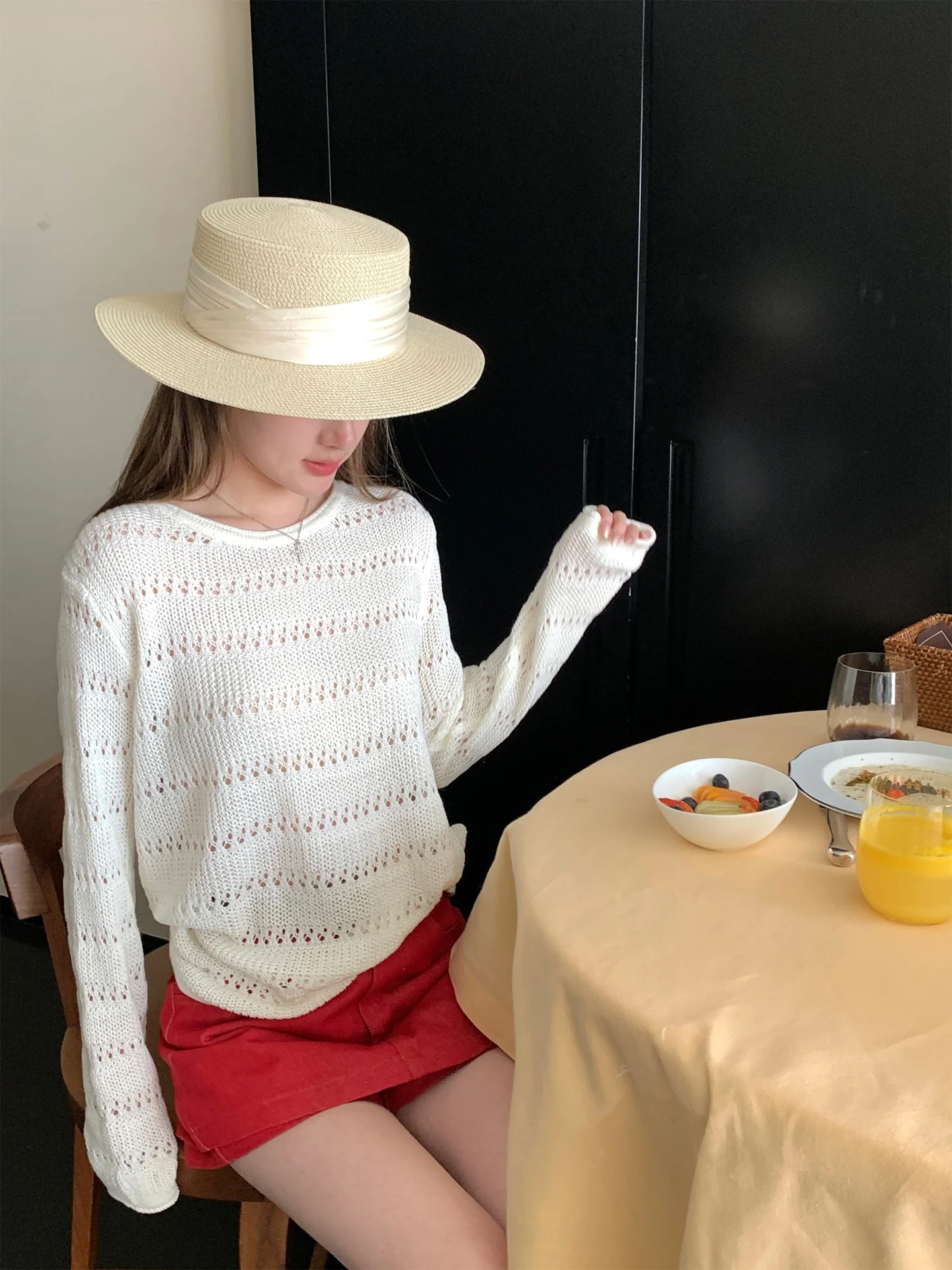 

Свободный женский белый вязаный свитер с ажурным узором, весна-осень, новинка, модная повседневная верхняя одежда, укороченный топ