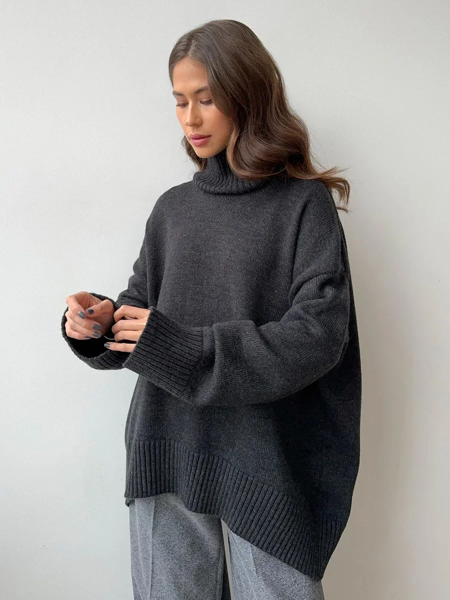 

Wolfeel Oversized Turtleneck Sweater Casual Thicken Pullover Autumn Winter Women's Warm Solid Basic Loose Knitted Jumper Top