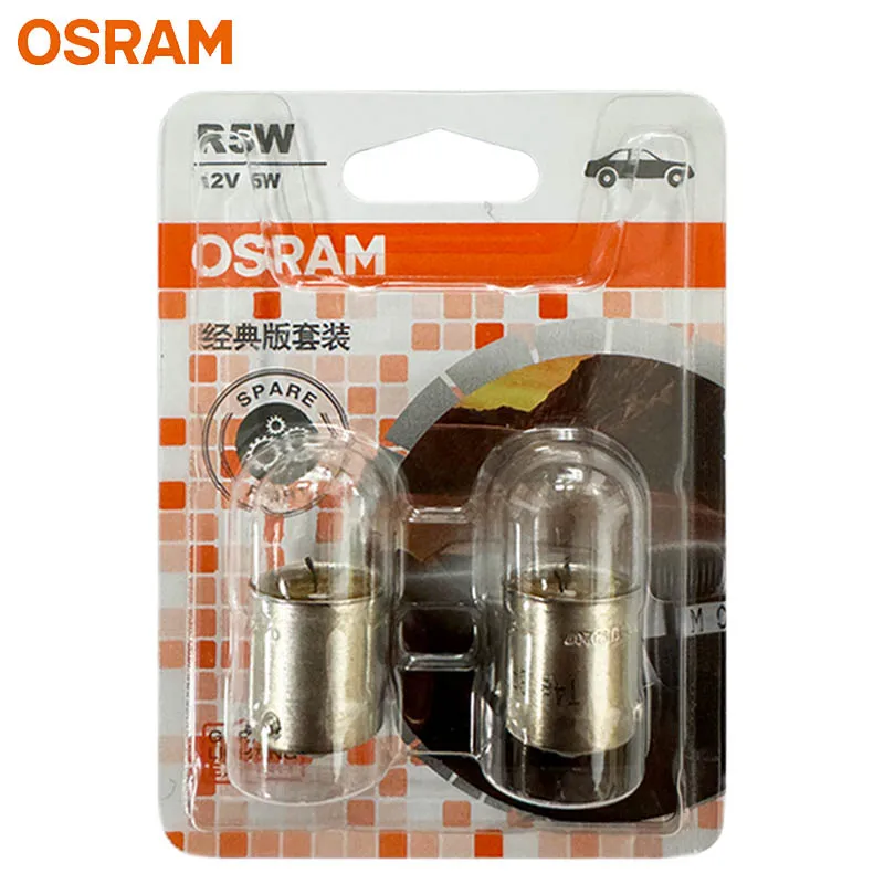 OSRAM Genuine OEM R5W 5007 BA15S Halogen Bulbs 12V 5W for Car Signal Interior License Plate Indicator Dashboard Side Lamp 1 Pair