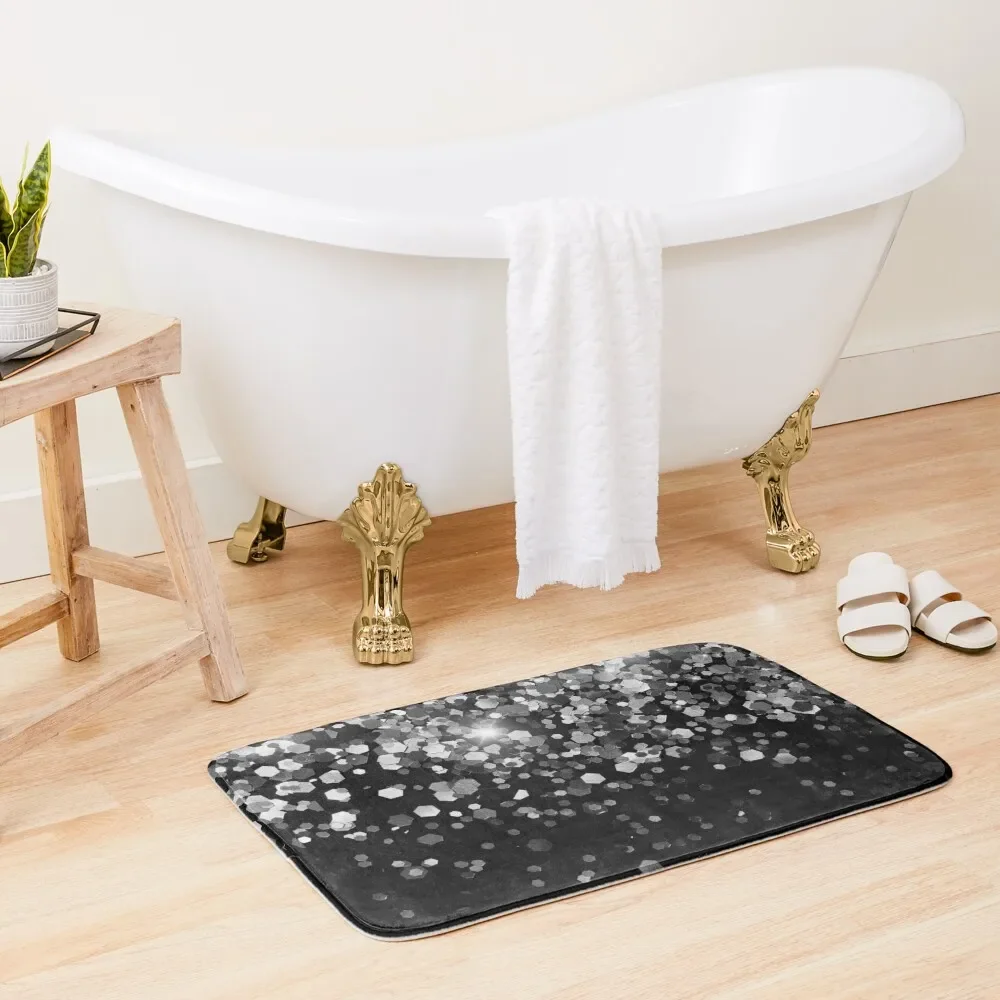 

Silver Gray Black Glitter #3 (Faux Glitter - Photography) #shiny #decor #art Bath Mat Quick-Drying Bathroom Kitchen Rug Mat