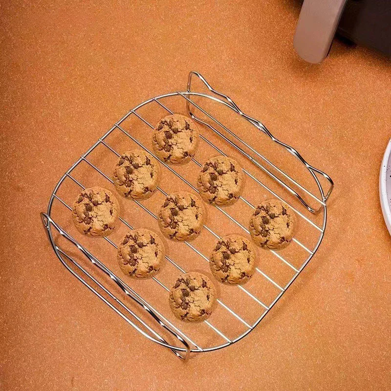 Stainless Steel Double Layer Grill Rack With 4 Roast Meat Picks Steam Rack Air Fryer Rack Air Electric Fryer Accessories