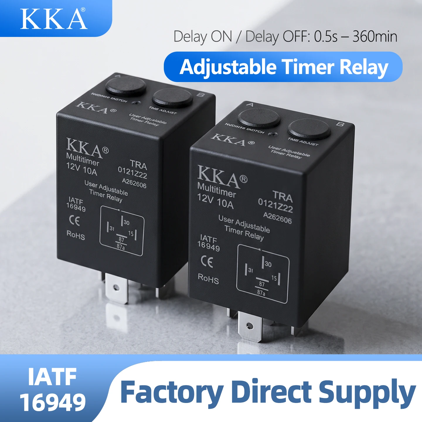 12V 5-pin Adjustable Time-Delay Relay with 0.5S-360min Delay for Power on and Power off