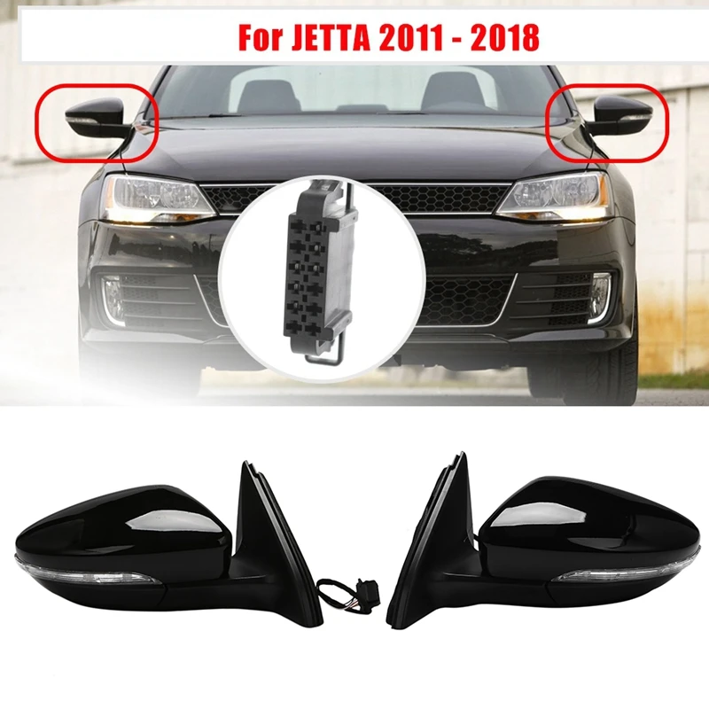 

Rear View Mirror Assembly Power Glass Heated Turn Signal 6 Wires For JETTA 2011 - 2018 Black