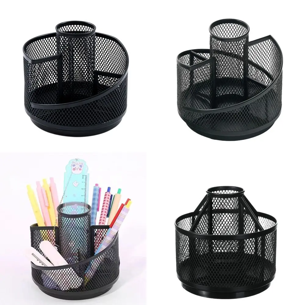 

High Quality Multi-functional Pen Holder 360-degree Rotation Metal Makeup Brush Holder Mesh Desktop Storage Box Home Office